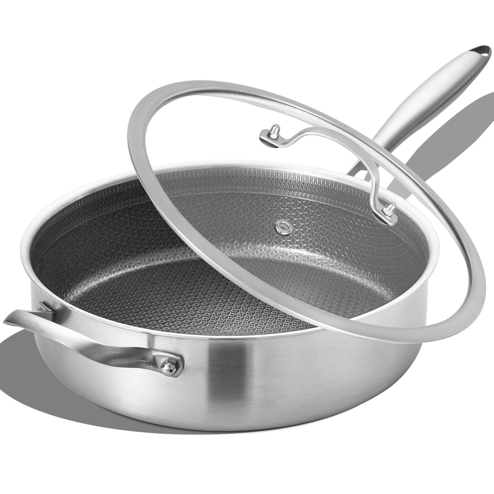 6 Quarts Hybrid Non Stick Tri-Ply Stainless Steel Sauté Pan with Lid,12 Inch …