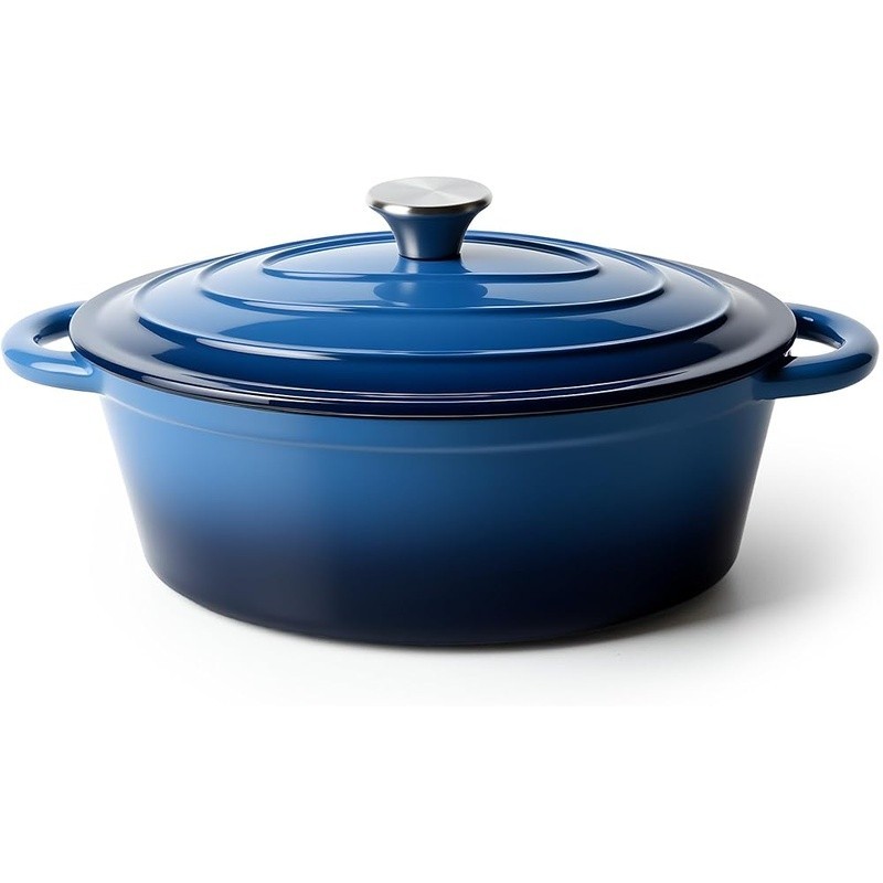 4.5 Quart Oval Non Stick Enameled Cast Iron Dutch Oven Pot with Lid Bread Baking