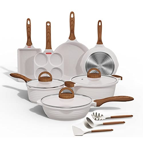 JEETEE Pots and Pans Set Nonstick White Granite Kitchen Cookware Set – White