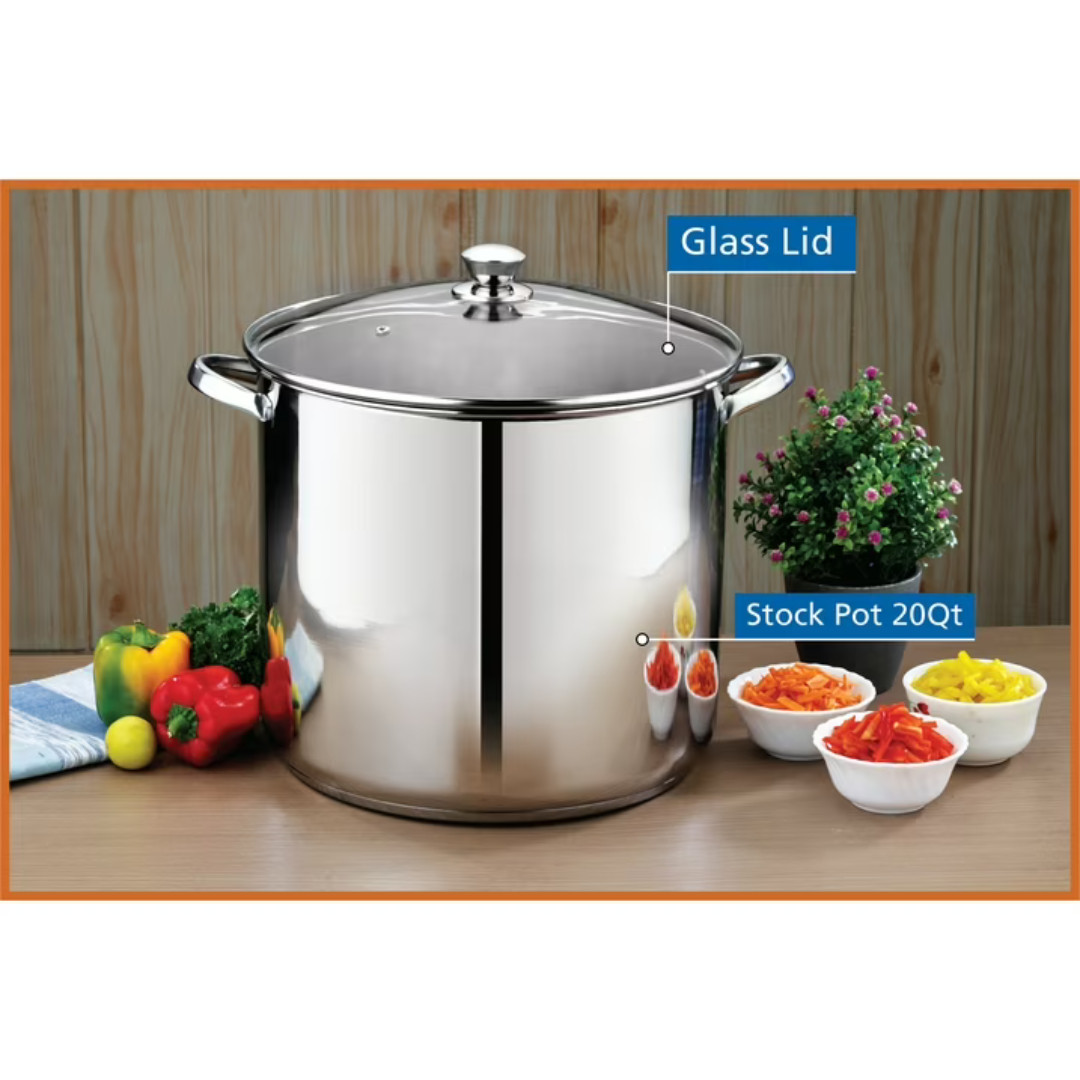 Mainstays 20 Qt Stainless Steel Stock Pot with Glass Lid | Induction Compatible