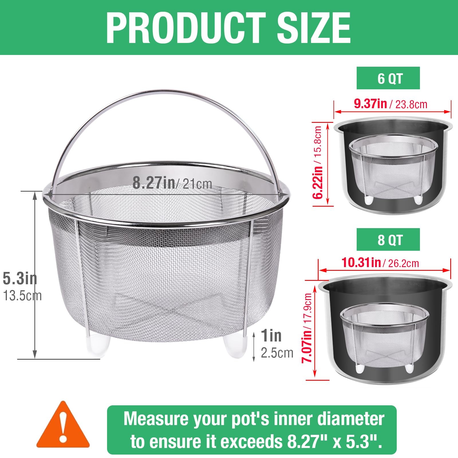 Steamer Basket for Cooking, Stainless Steel Mesh Strainer Insert for 6 qt 8 q…