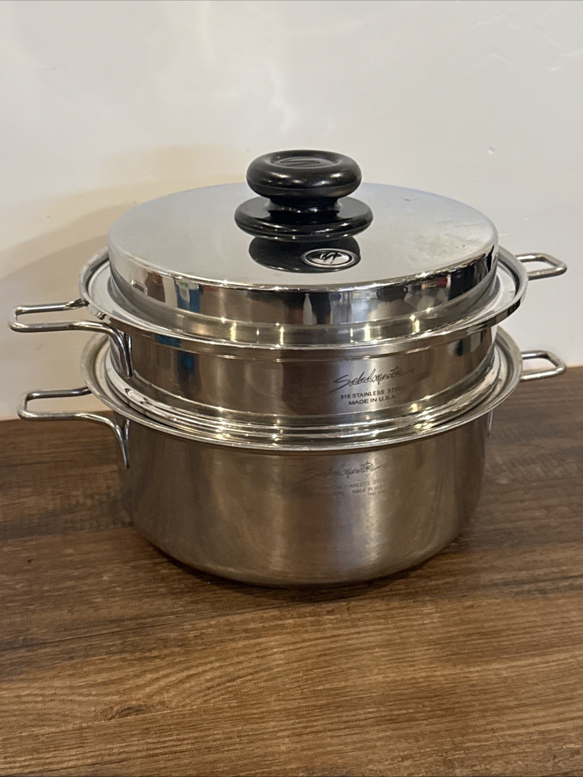 Saladmaster 3 qt saucepan With Steamer Basket & Vapo Valve Lid. 316Ti Stainless