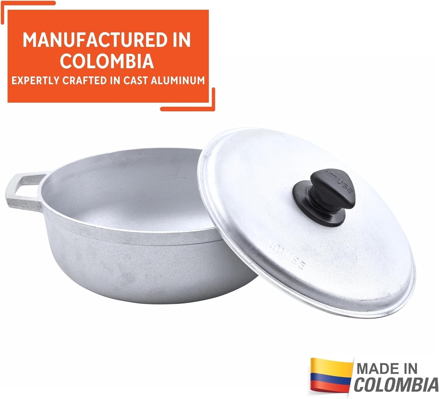 Traditional Caldero made in Colombia with Lid, 4.8 Quart, Silver