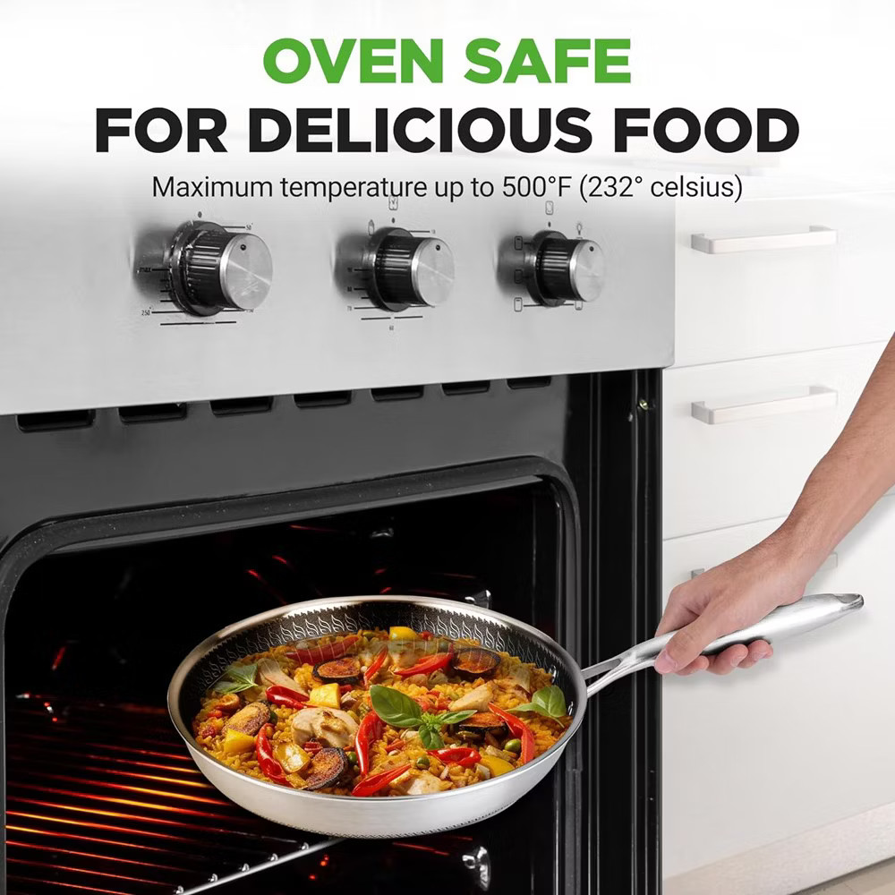 NutriChef 10” Stainless Steel Stir Fry Pan with Glass Lid – Triply