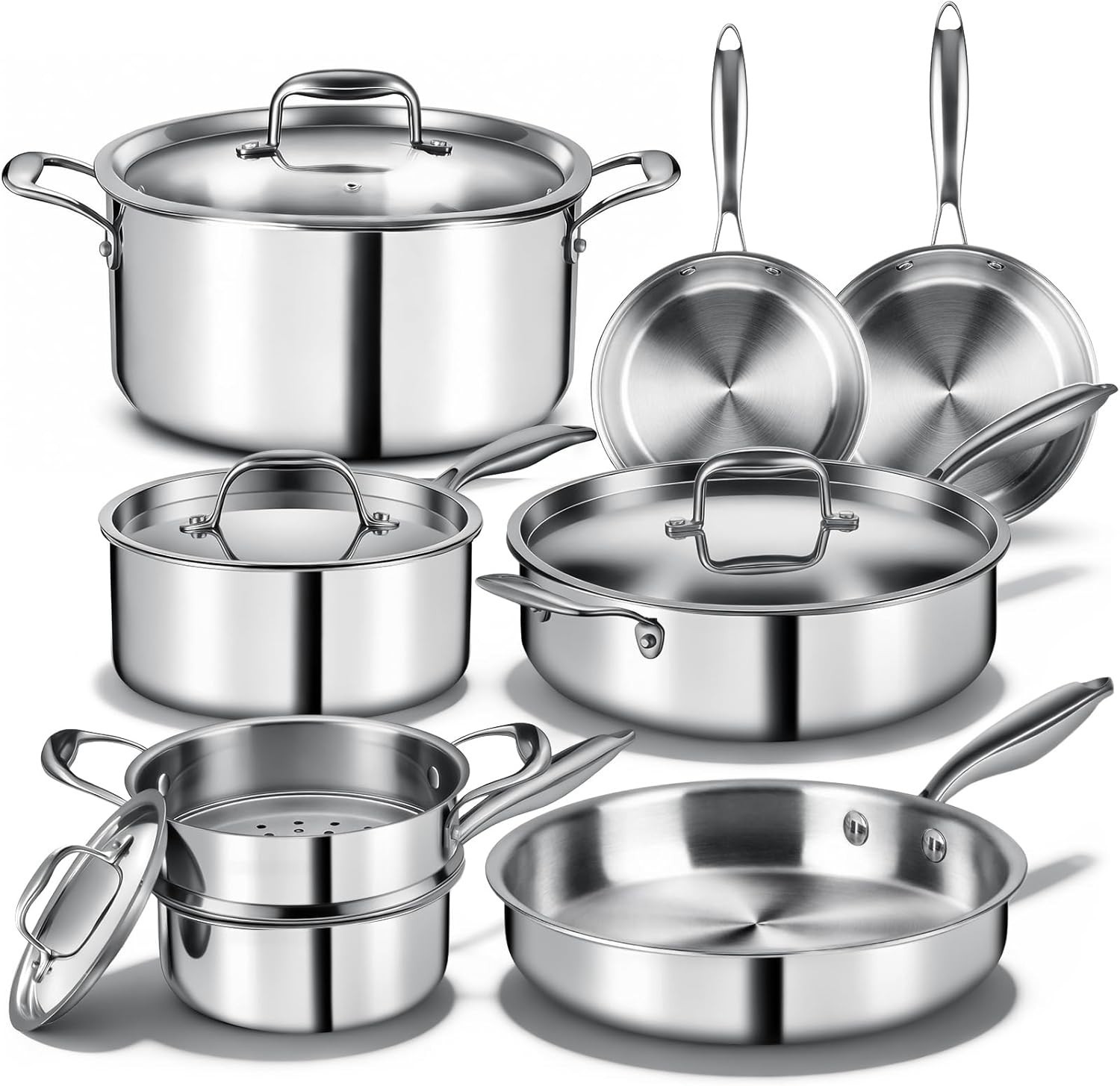 12-Piece Triple Ply Stainless Steel Cookware Set – Induction & Dishwasher Safe