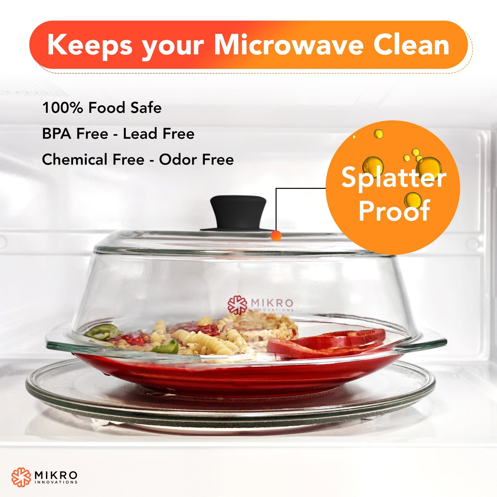 10.5in Glass Microwave Splatter Cover, BPA~Free, Dishwasher Safe