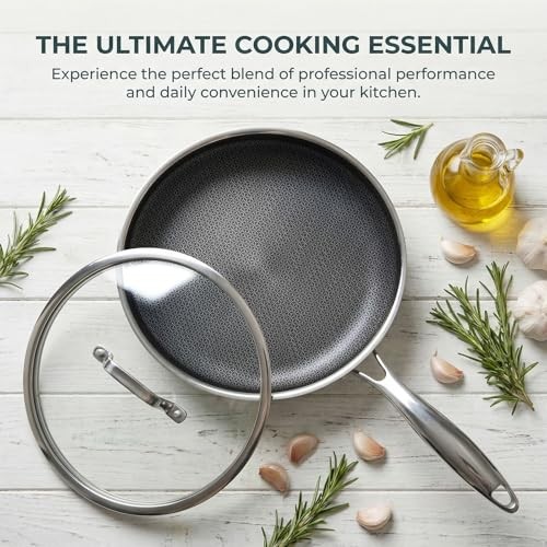 10 Inch Hybrid Nonstick Frying Pan with Lid, Tri-ply 10 Inch with Lid