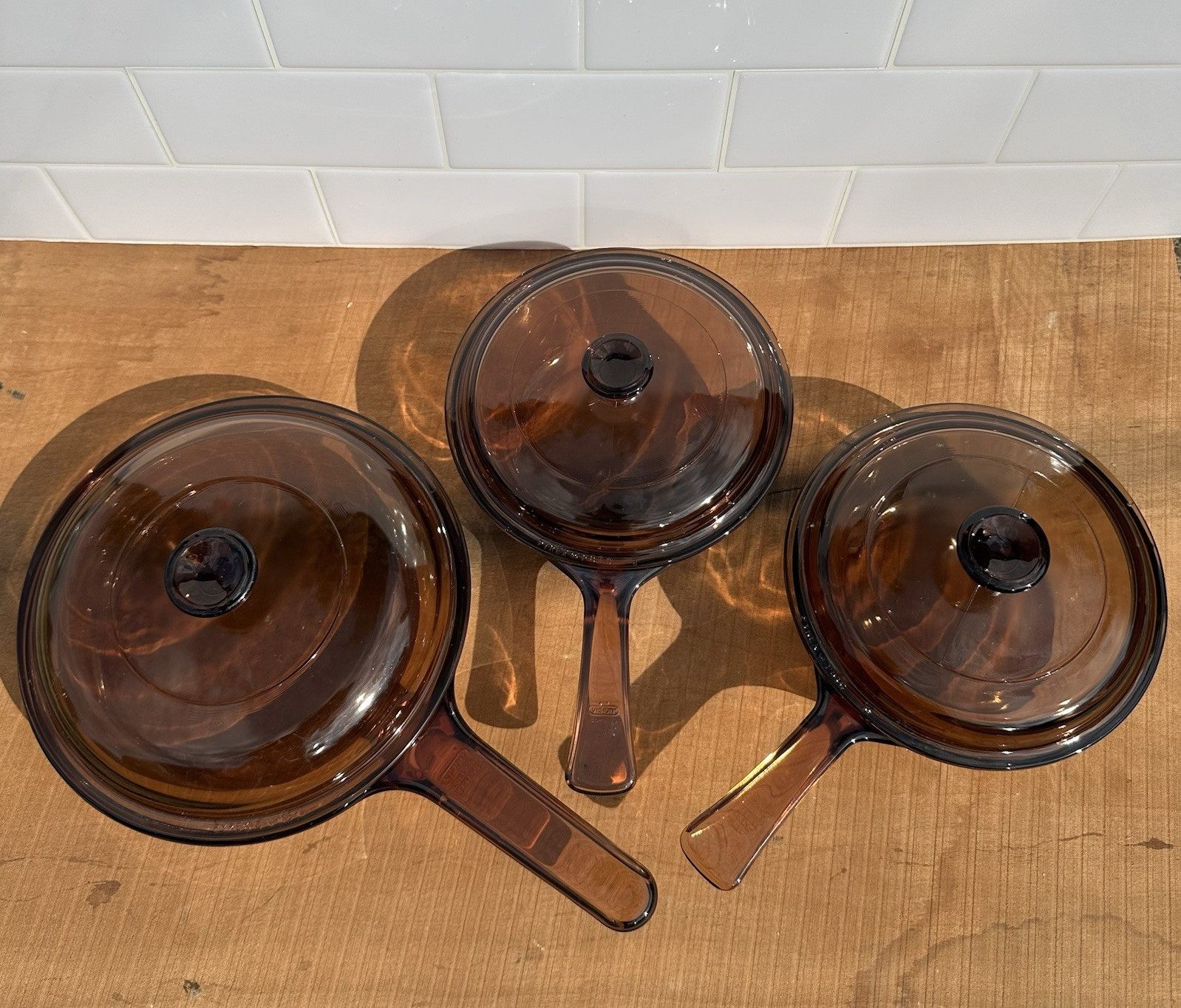 CorningWare Visions Pryex Brown Glass Saucepan Set w/ Lids, 6-Piece, USA/France