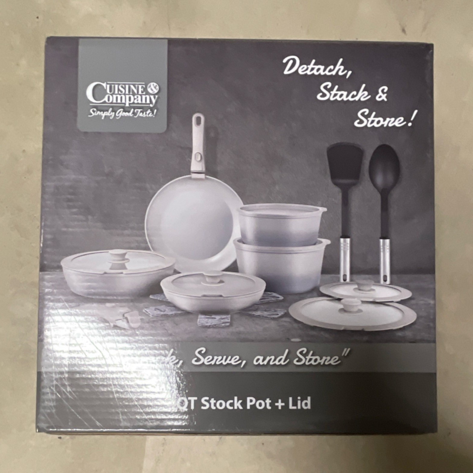 Cuisine & Company Gray Pan Set with Stock Pot, Lid, Spatula & Spoon