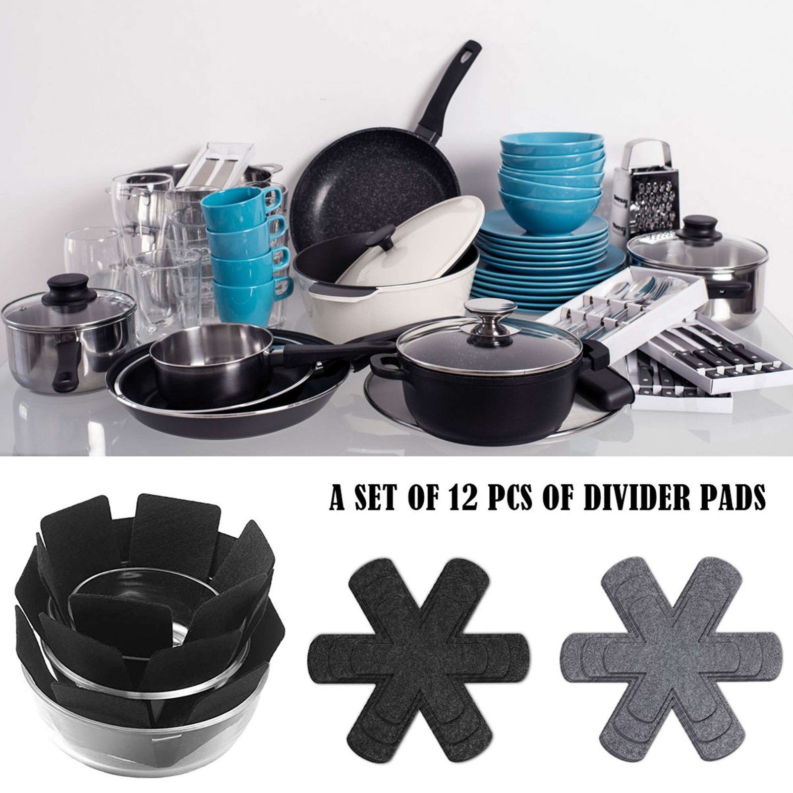6PCS Felt Pots and Pans Divider Separator Pads, Cookware Protector Set