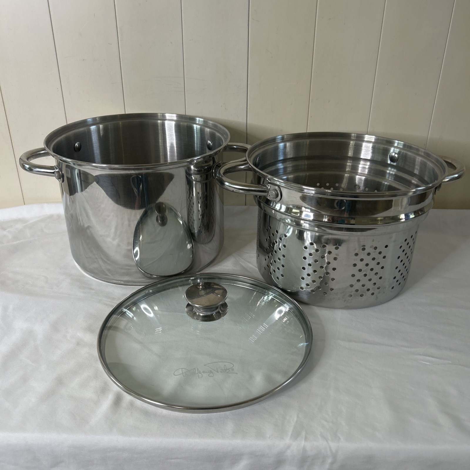 Wolfgang Puck Bistro 8 Qt 18-10 Stainless Steel Steamer Stock Pot w/ Glass Lid