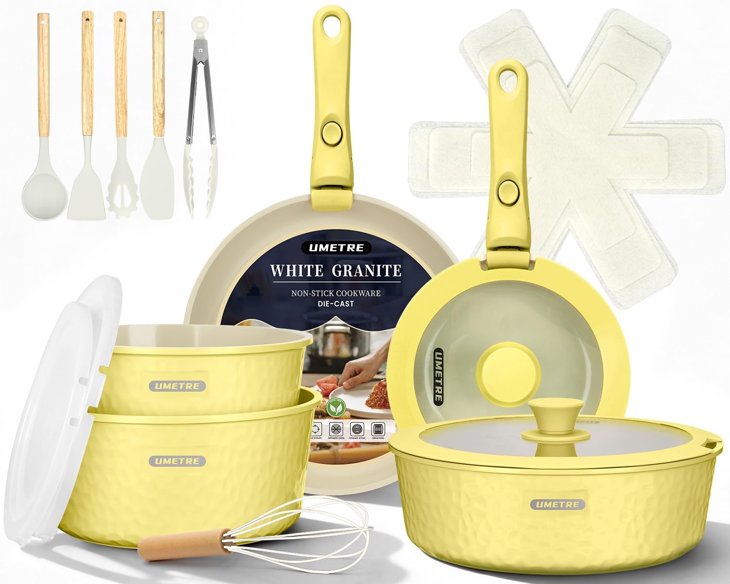 pots and Pans Set, Ceramic Nonstick Cookware Set Detachable Handle, Induction…