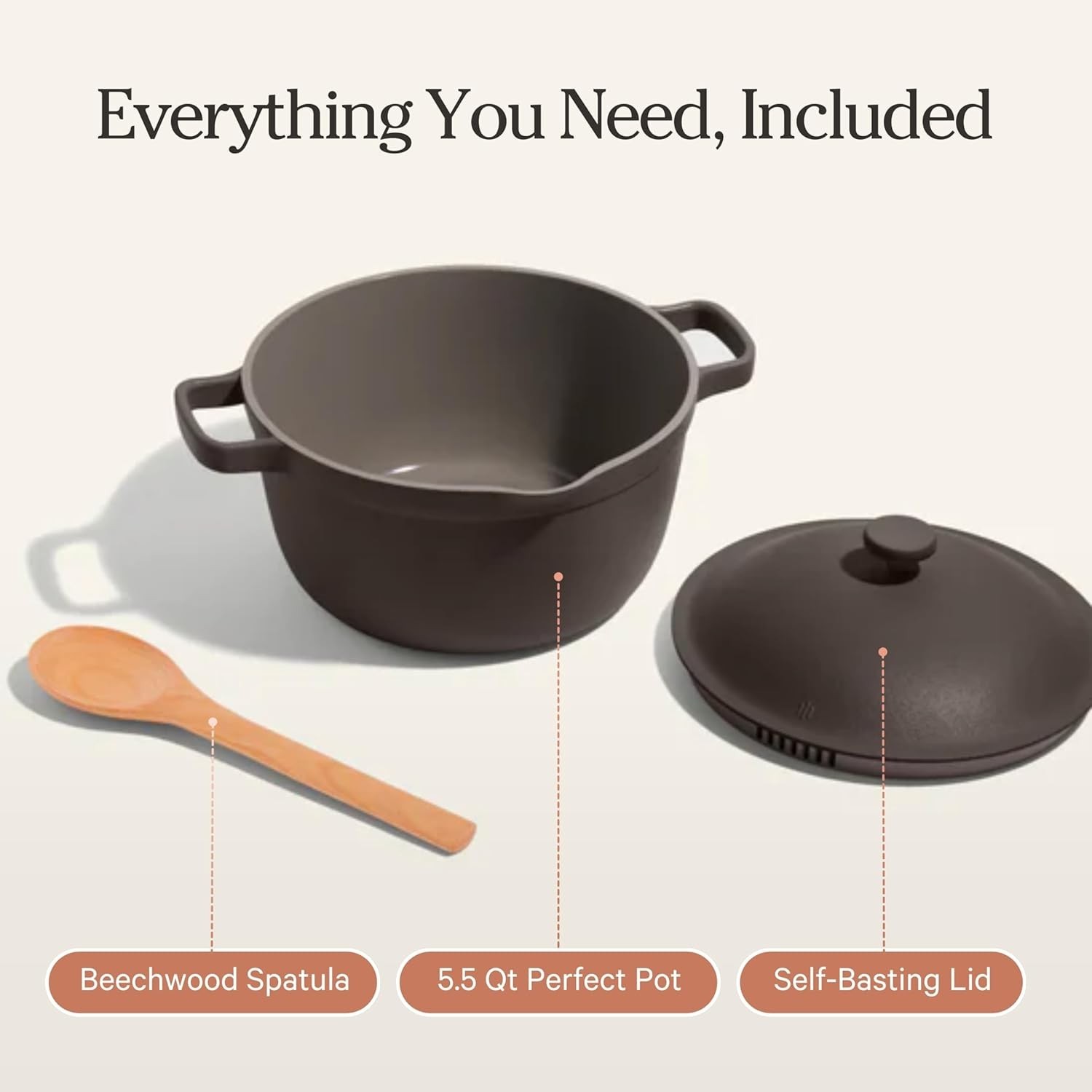 Our Place Perfect Pot | 5.5 Qt, Ceramic Pot with Lid & Spatula, Char