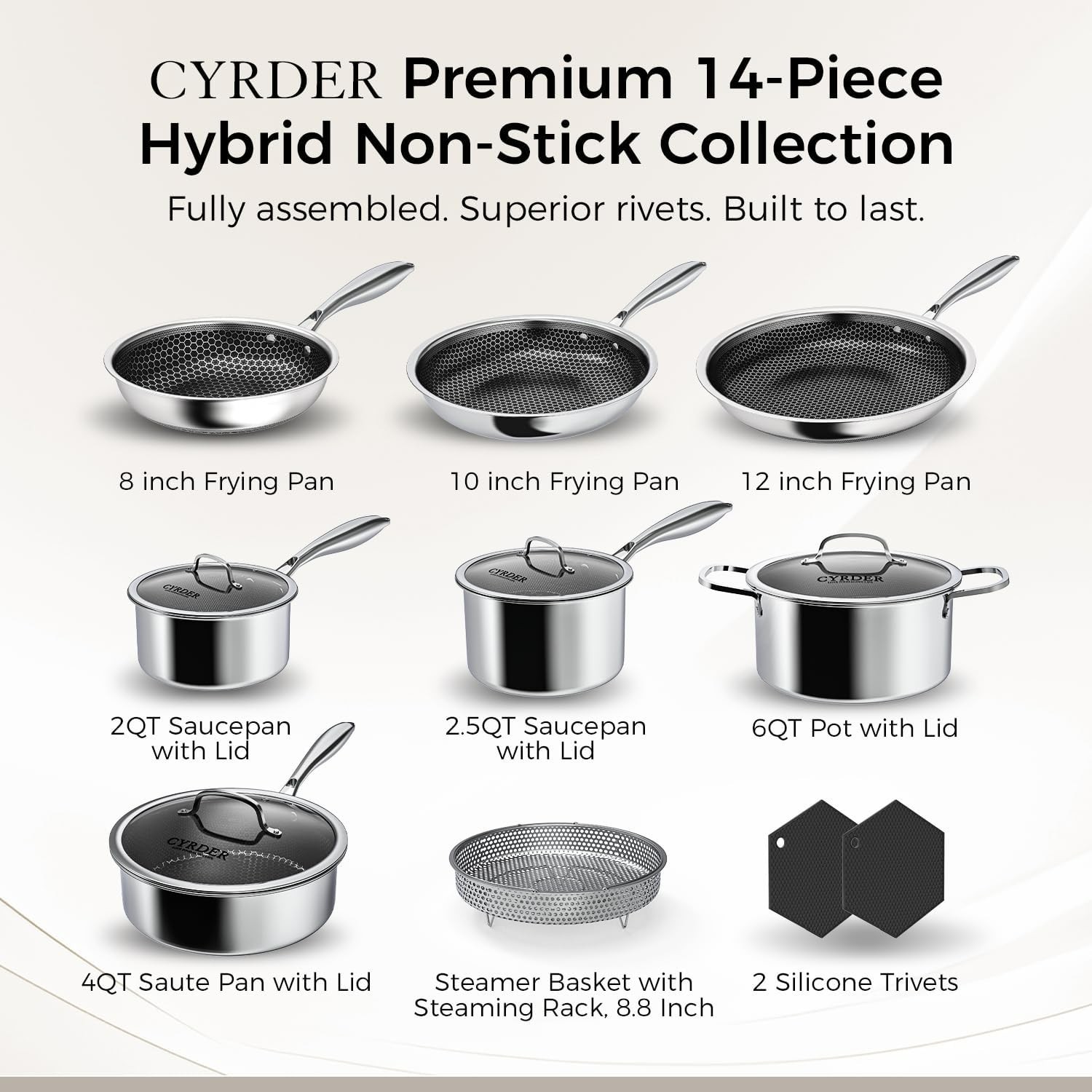 14-Piece Nonstick Hybrid Hex Cookware Set – Induction & Oven Safe PFOA Free NEW