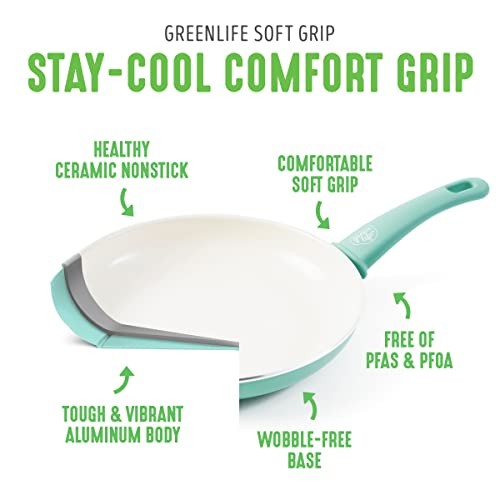 Turquoise 15 Piece Healthy Ceramic Nonstick Cookware Set with Glass Lids