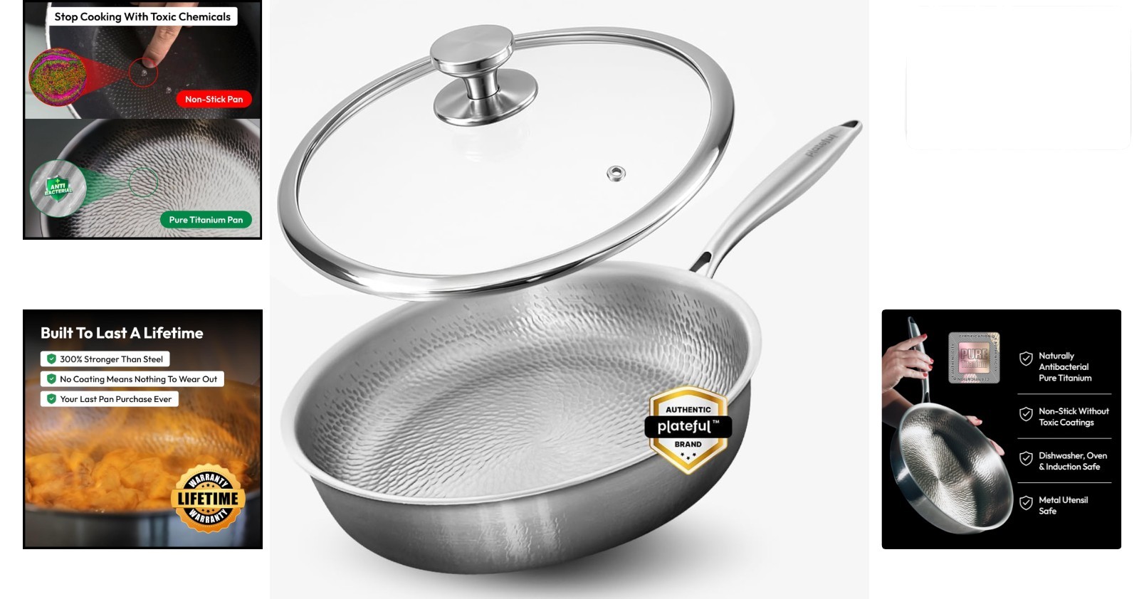 Plateful Titanium 12 Inch Fry Pan With Lid Oven Safe Induction
