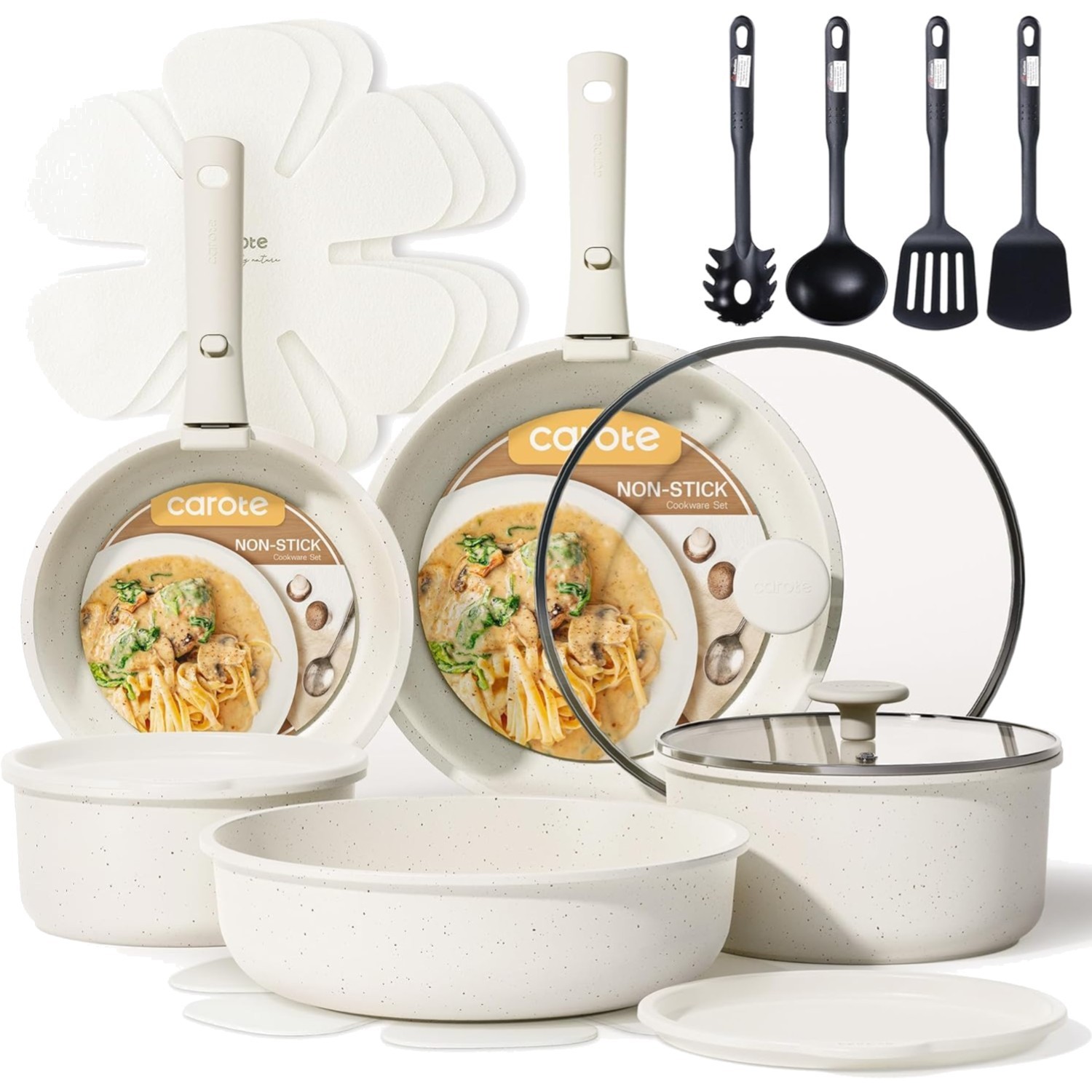 19pcs Pots and Pans Set, Nonstick Cookware Set Detachable Handle, Induction K…