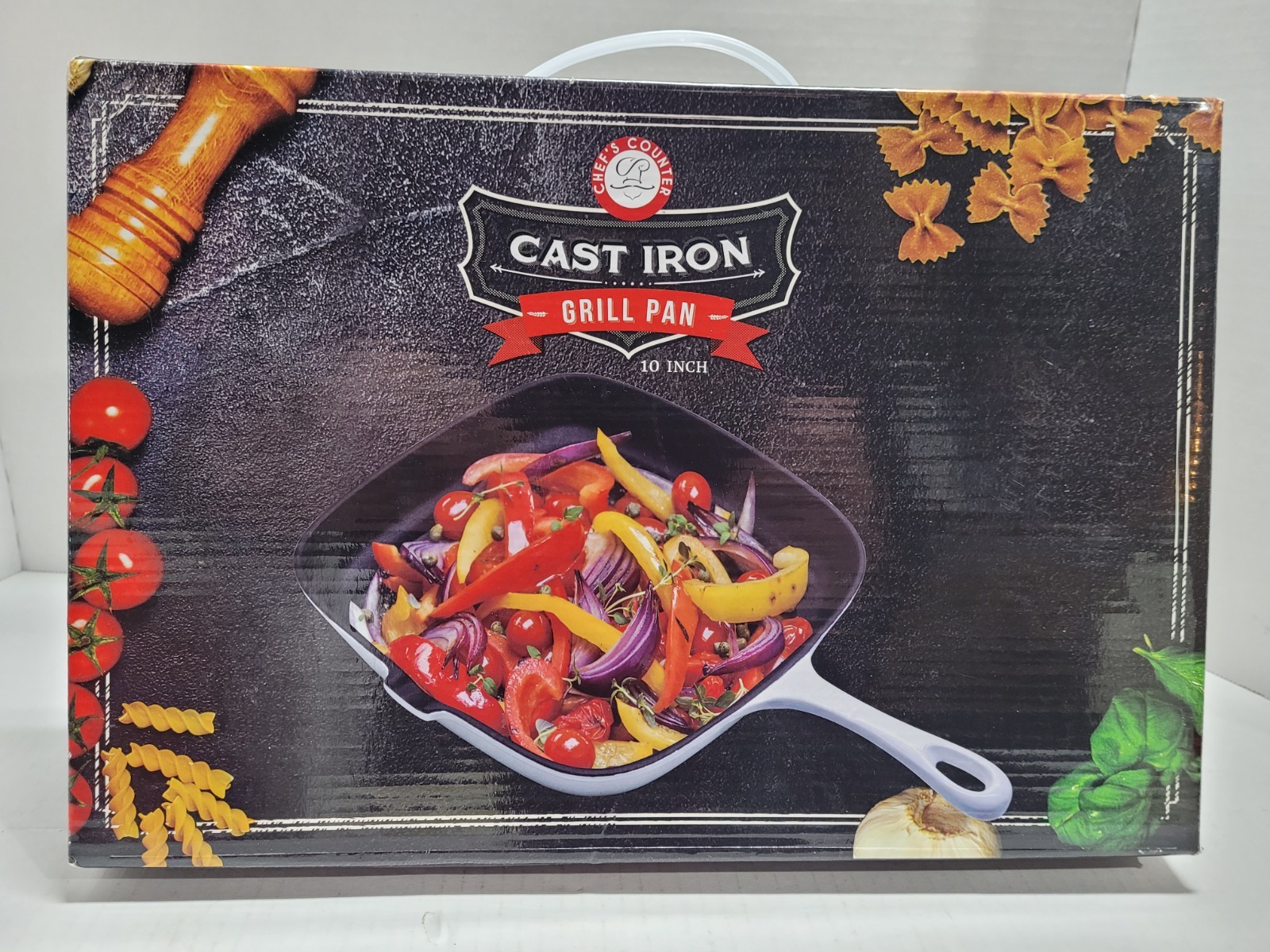 BRAND NEW Chef’s Counter Cast Iron Grill Pan 10″ Square White Enamel Coating
