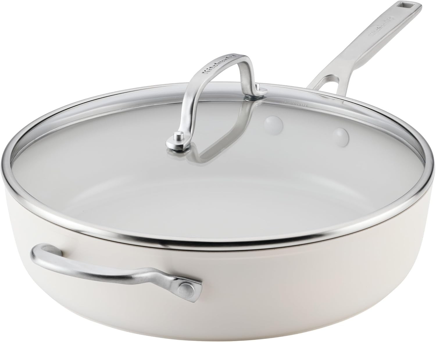 5QT Ceramic Induction Saute Pan with Lid Helper Handle White