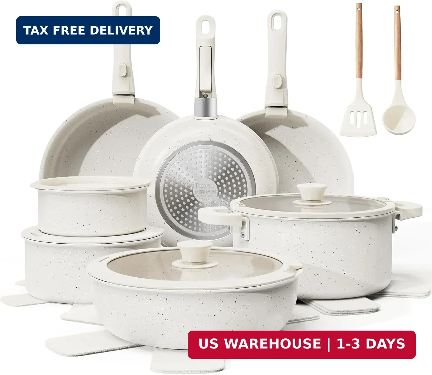 Bazova 22-Piece Pots and Pans Set Non Stick with Removable Handles, Ceramic Cook