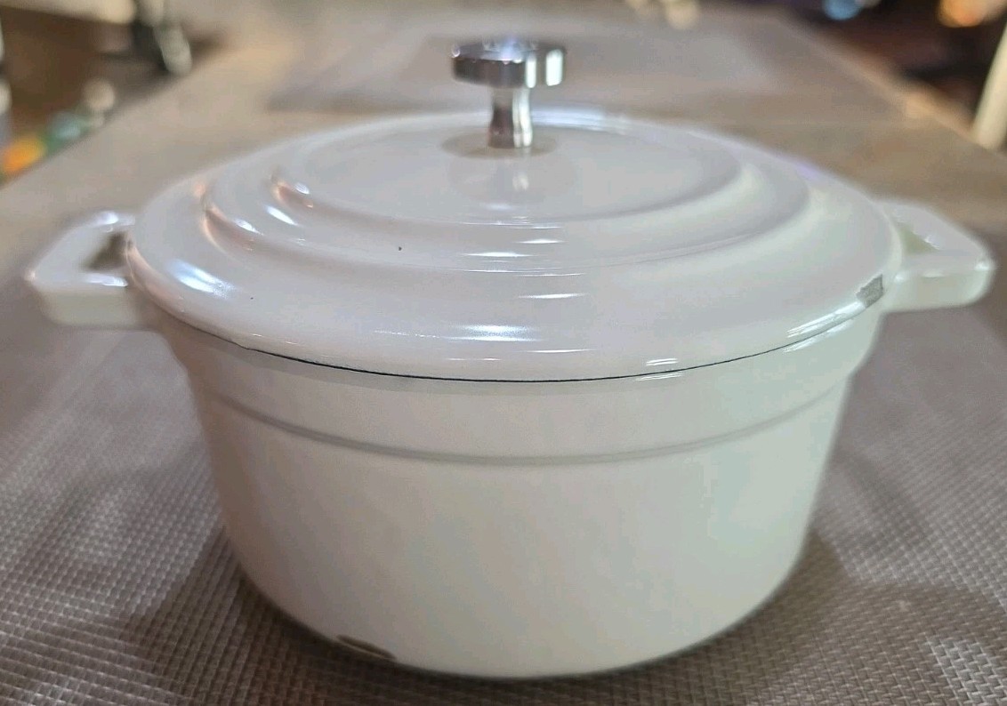 Hearth & Hand W/Magnolia Cast Iron Casserole Pot Mini Dutch Oven .5 Qt White 5″