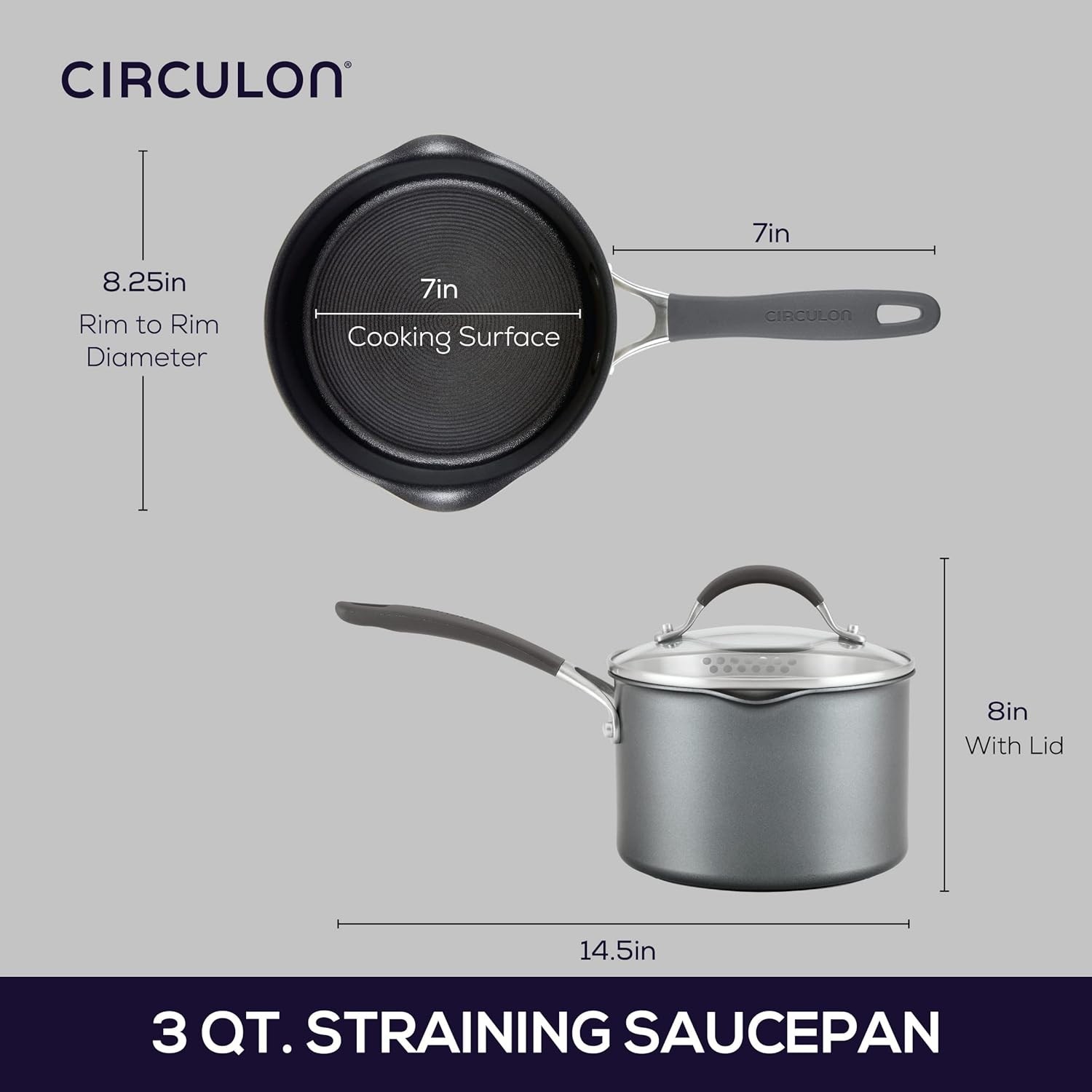 A1 Series w/ ScratchDefense Nonstick Induction Straining Sauce Pan with Lid, 3-