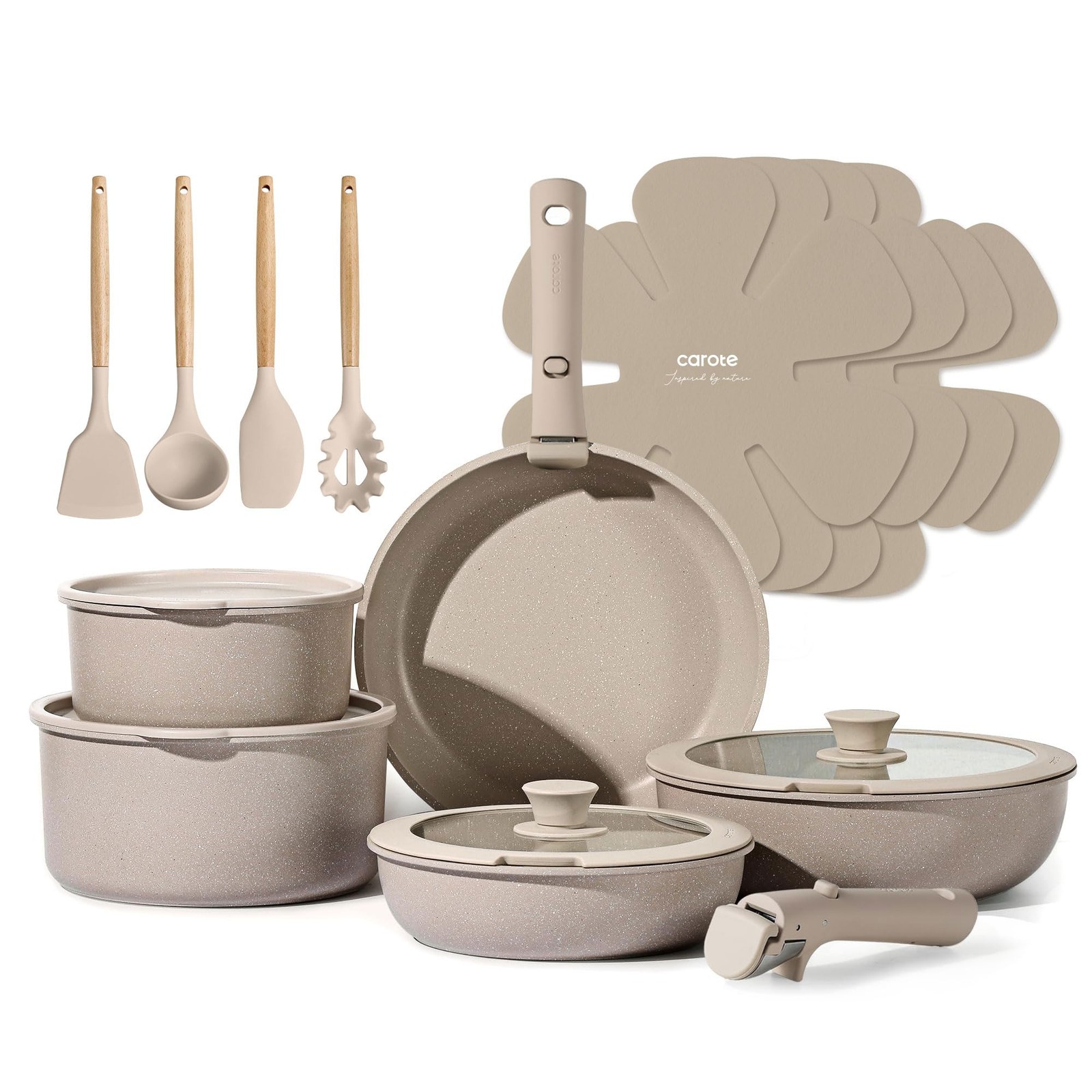 19pcs Pots and Pans Set Non Stick, Nonstick Cookware Set Detachable Handle, I…