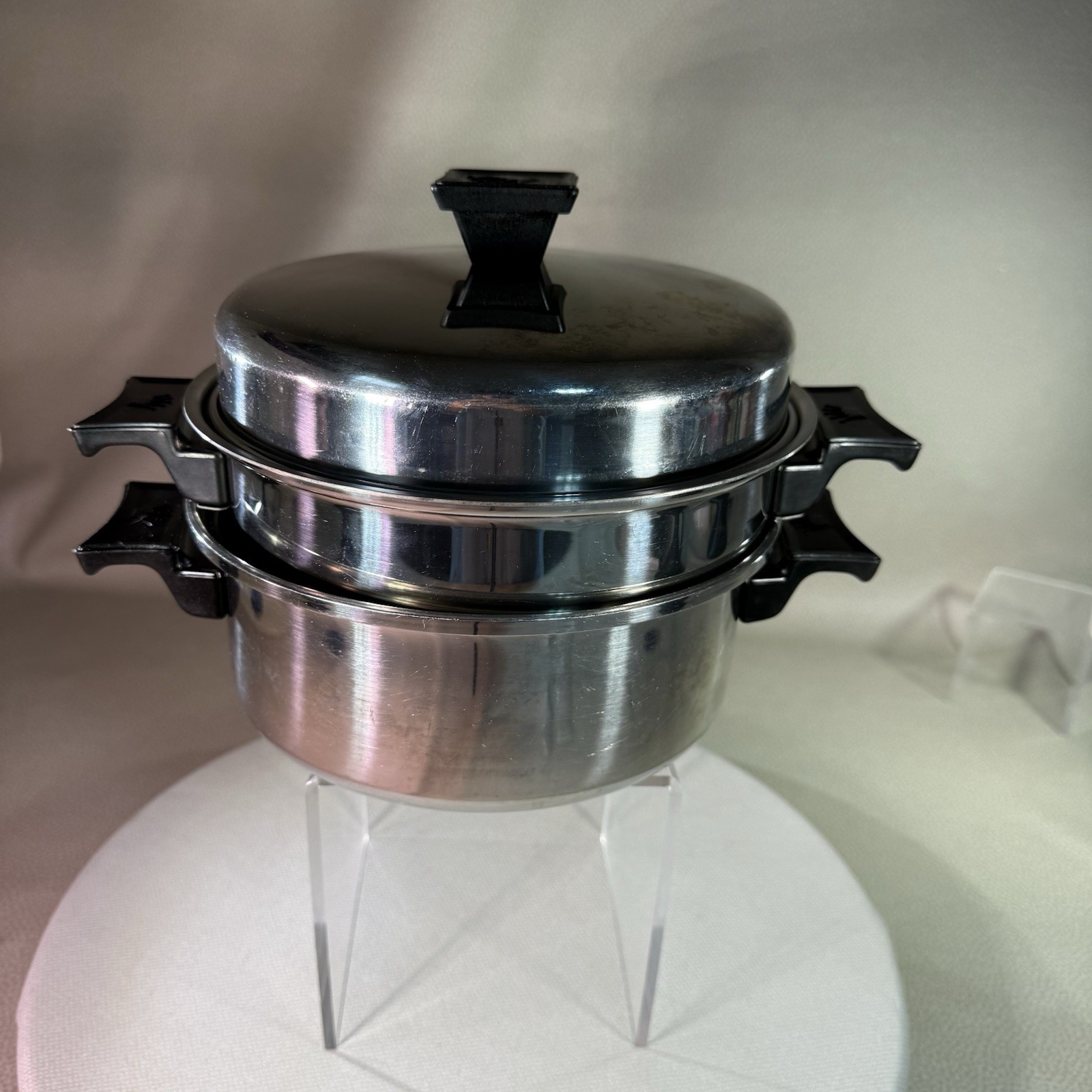 Vtg Kitchen Queen Double Boiler 8” Pots 1qt & 2qt With Lid READ