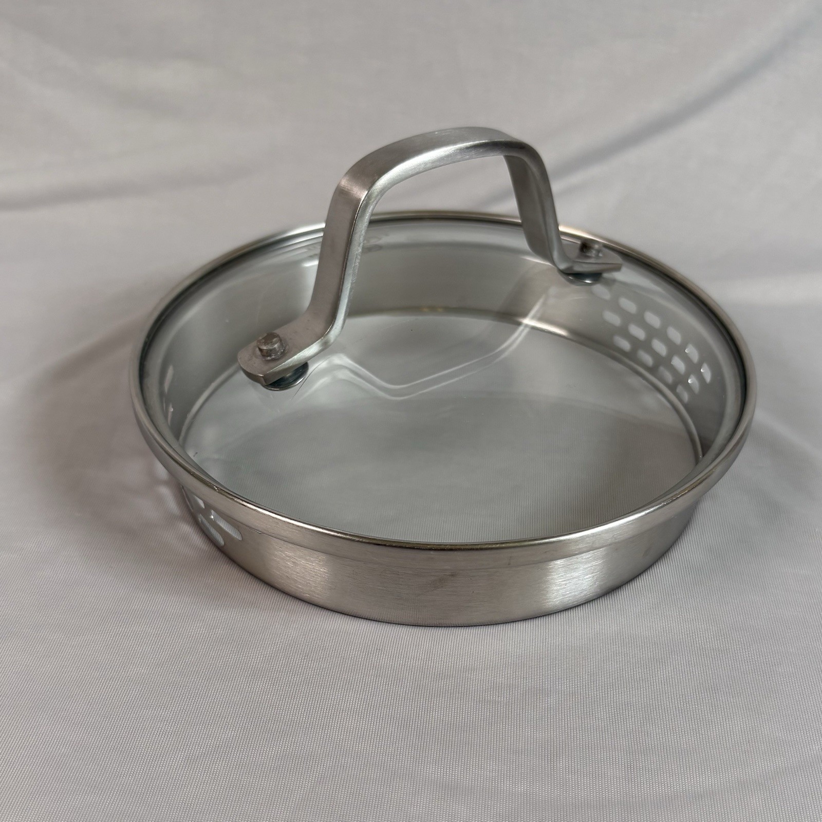 Calphalon Glass Strainer Lid 5.5 Inches Replacement Silver Strainer Rim 1085118