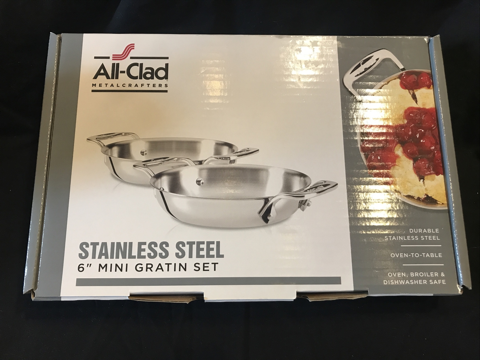 Set 2 All-Clad 6 in Stainless Steel Round Au Gratin Specialty Cookware- NIB