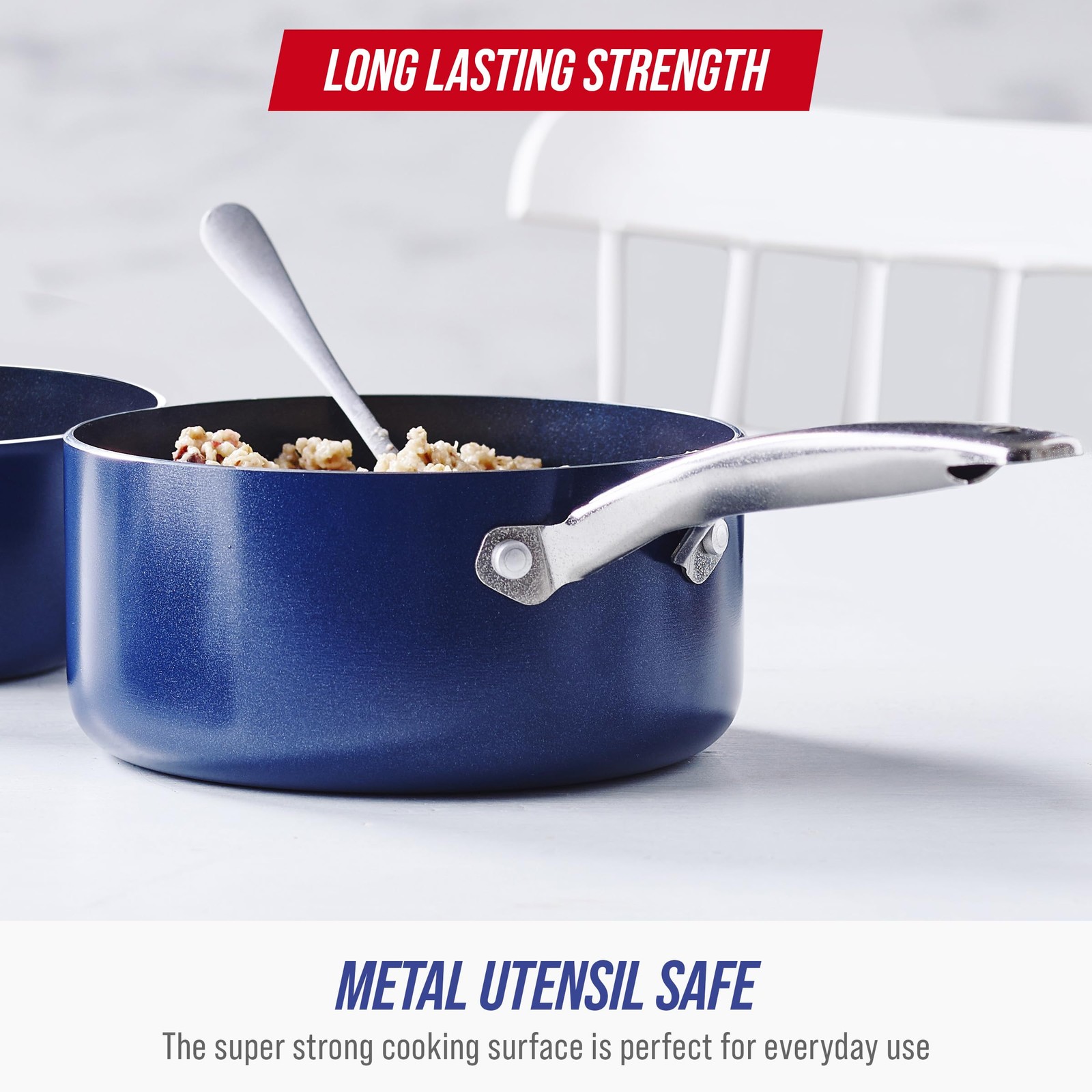 Nonstick 2QT Saucepan Lid PFAS-Free Ceramic Dishwasher Oven Safe Metal Utensil