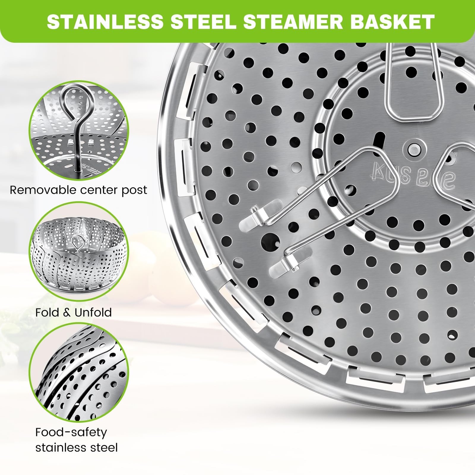 Steamer Basket Stainless Steel Expandable Medium (6.1″ to 10.2″) for Instant Pot