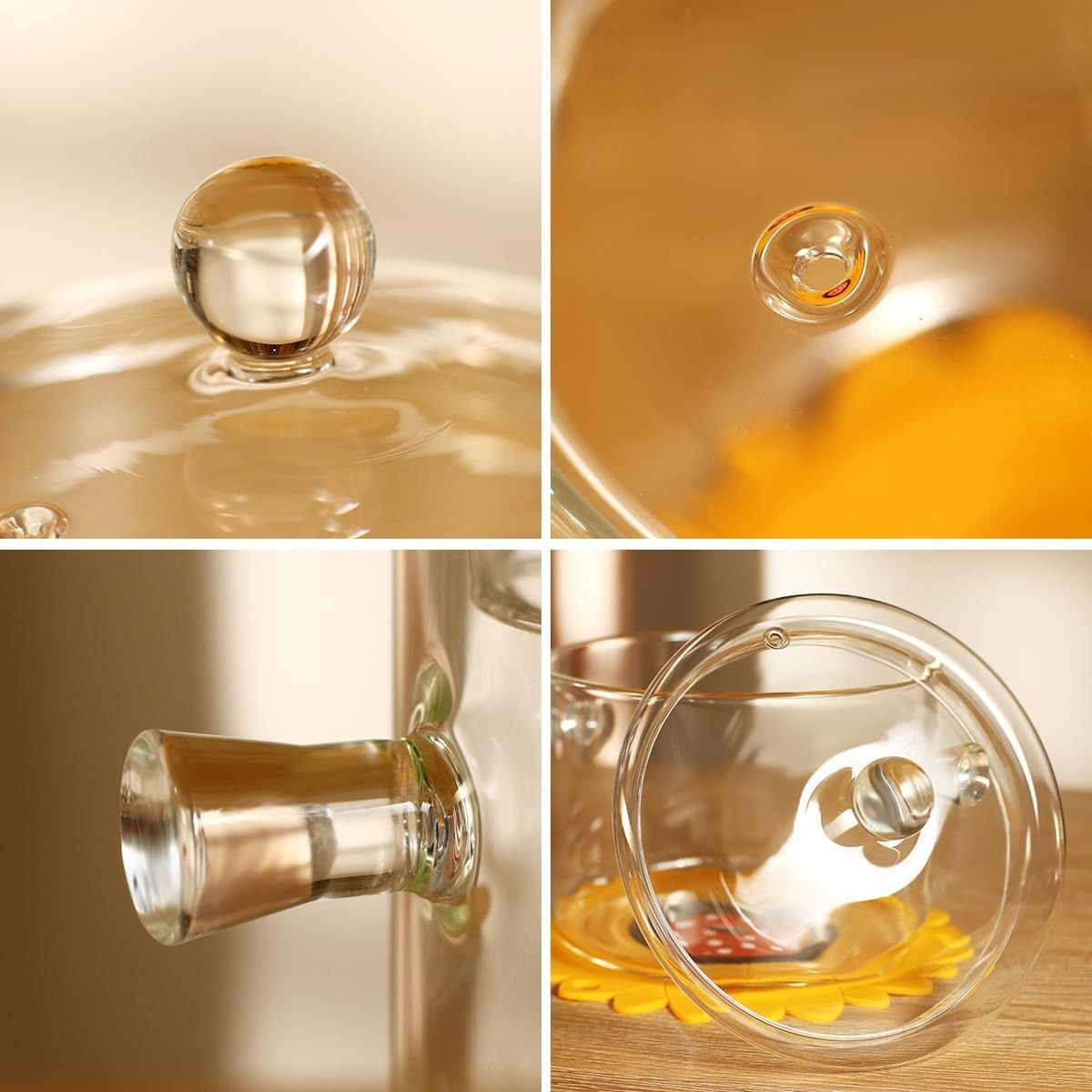 Glass Cooking Pot with Lid Brush and Hot Pads 3L Borosilicate Stovetop Pan