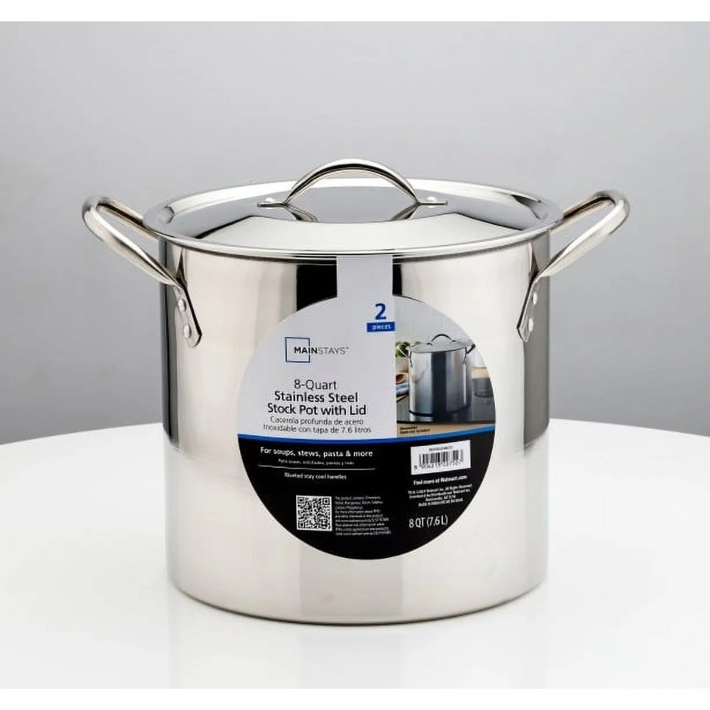 Large Stainless Steel Stock Pot with Lid 8 Quart Heavy Duty Induction Compatible