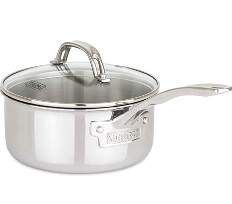 NEW VIKING 3-PLY STAINLESS STEEL CLAD SAUCEPAN POT WITH GLASS VENTED LID 1.5 QT