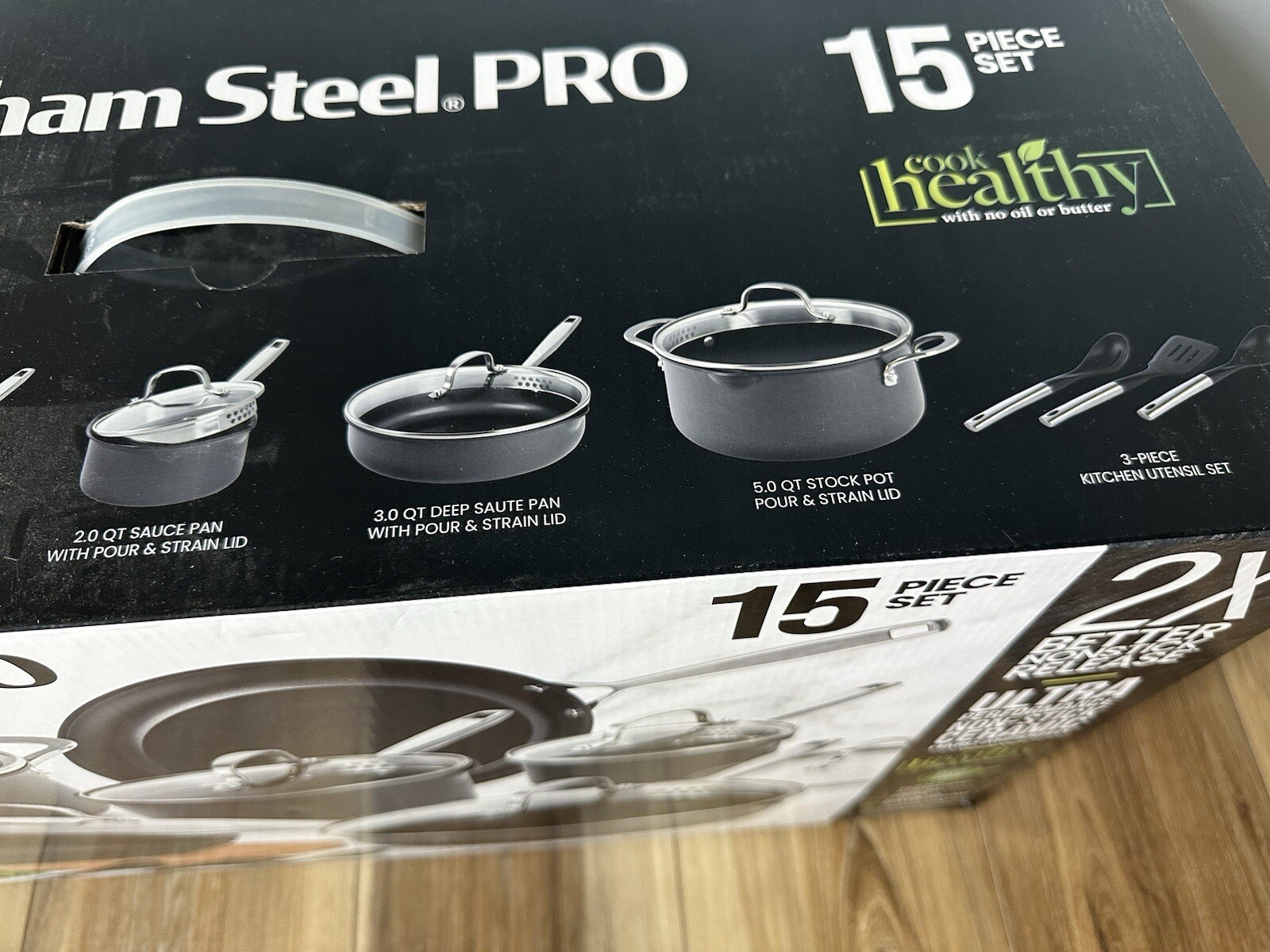 Gotham Steel Pro Nonstick 15-Piece Hard Anodized Aluminum Ceramic Cookware Set