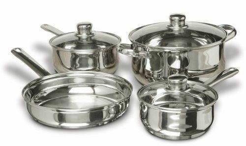 NEW 7 pc Stainless Steel Cookware Set Glass Lids Pan Pots Pans Classic Sauce NIB