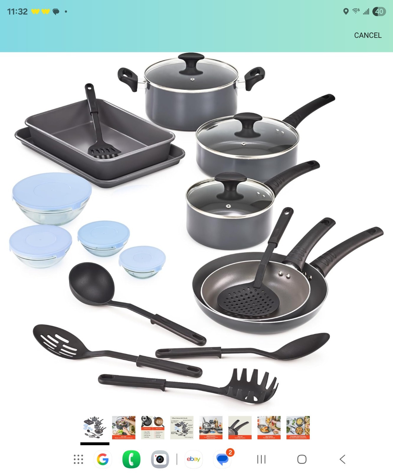 BELLA Nonstick Cookware Set with Glass Lids – Aluminum Bakeware, Pots and Pans,