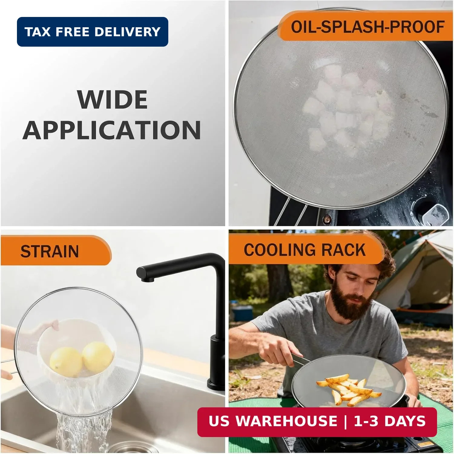 Stainless Steel Splatter Guard, 13-Inch Silver Grease Splatter Guard for Frying