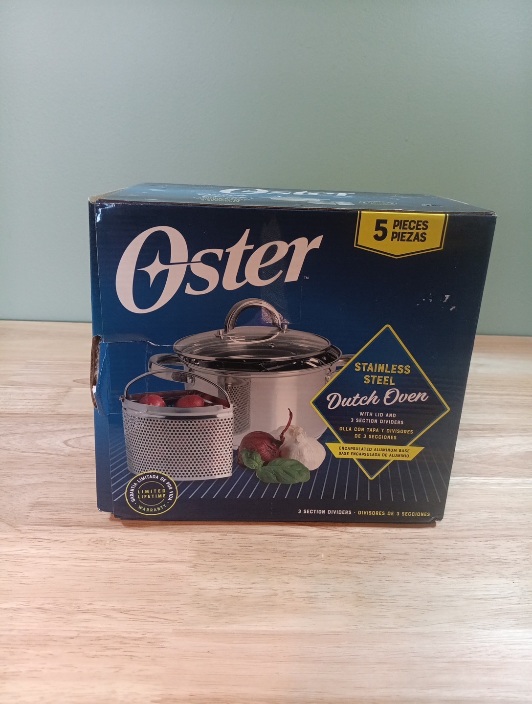 Oster 5pc Stainless Steel Dutch Oven with Lid & 3 Section Dividers 4 QT New Open