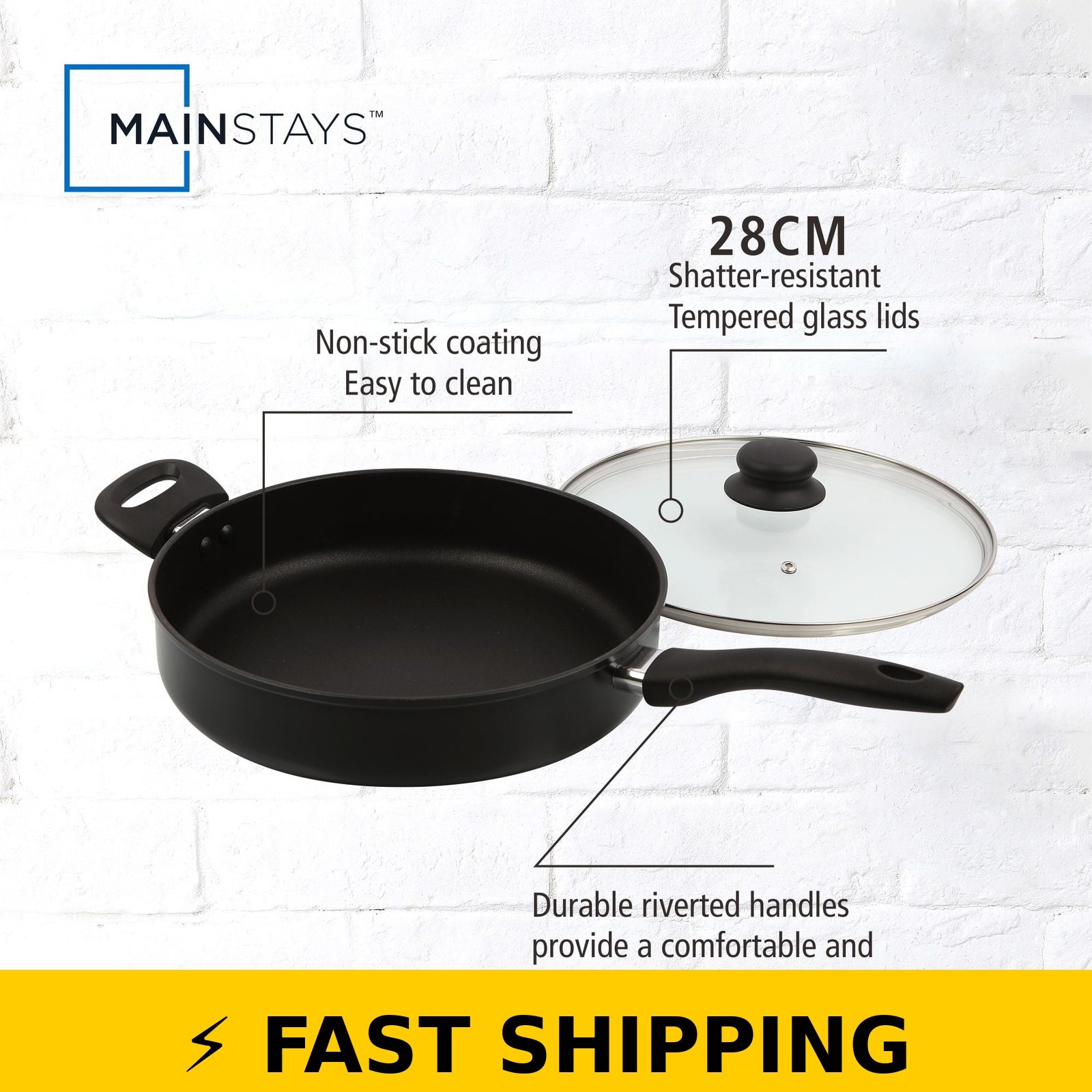 Mainstays 4 Quart Jumbo Cooker Frying Pan with Glass Lid – Black