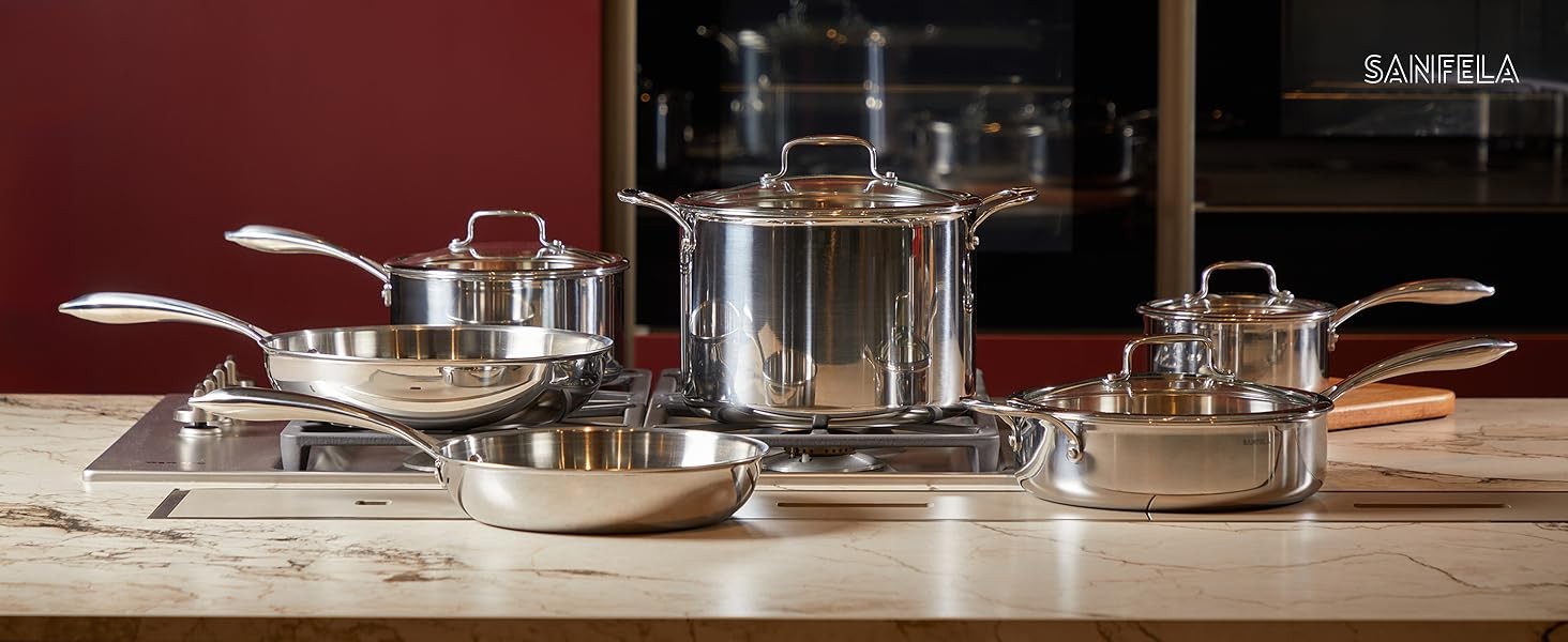 12 Inch/ 4.5 QT 5-Ply Stainless Steel Saute Pan with Glass Lid | Compatible with