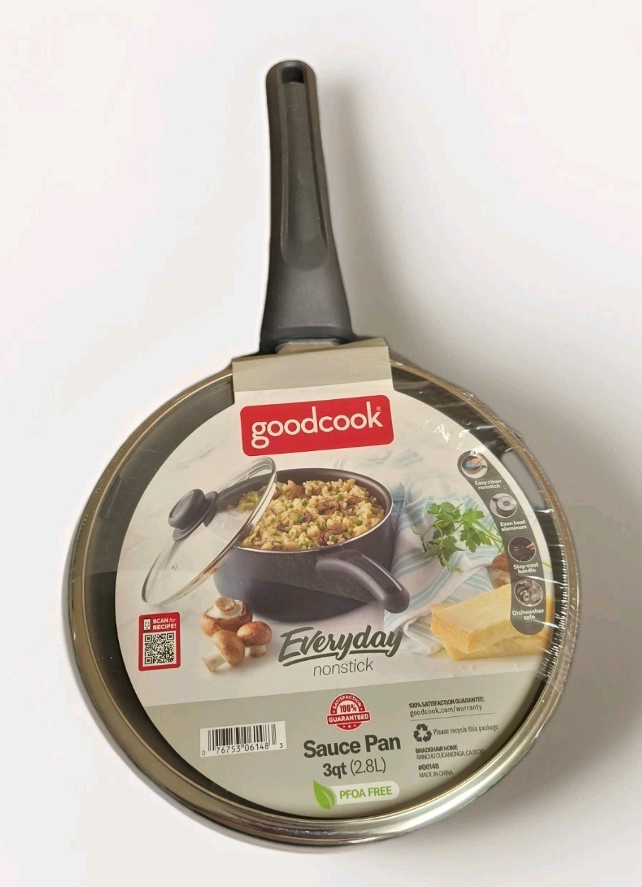 Good Cook 06148 3-Quart Everyday Nonstick Sauce Pan with Glass Lid New