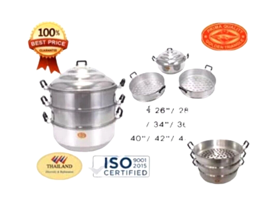 Thai Traditional Aluminum Cookware Crocodile BrandSteamer Pot 3 tier 34 cm