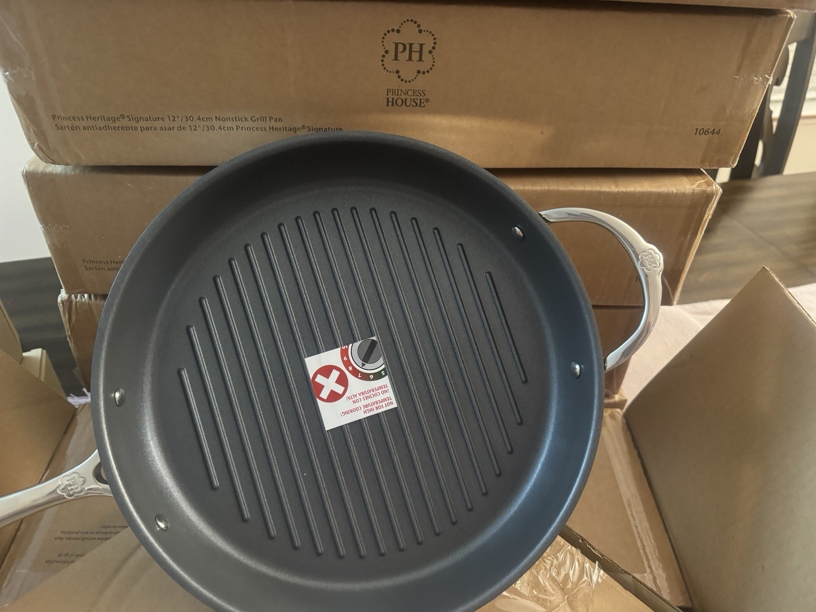 Princess House Heritage Round Non-Stick Grill Pan w/ Lid, 12in, Stainless Steel