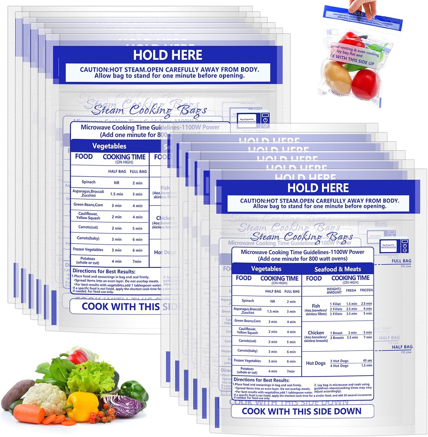 100 Pcs Microwave Steam Bags for Cooking 50 Medium and 50 Large Sizes Reusable Z