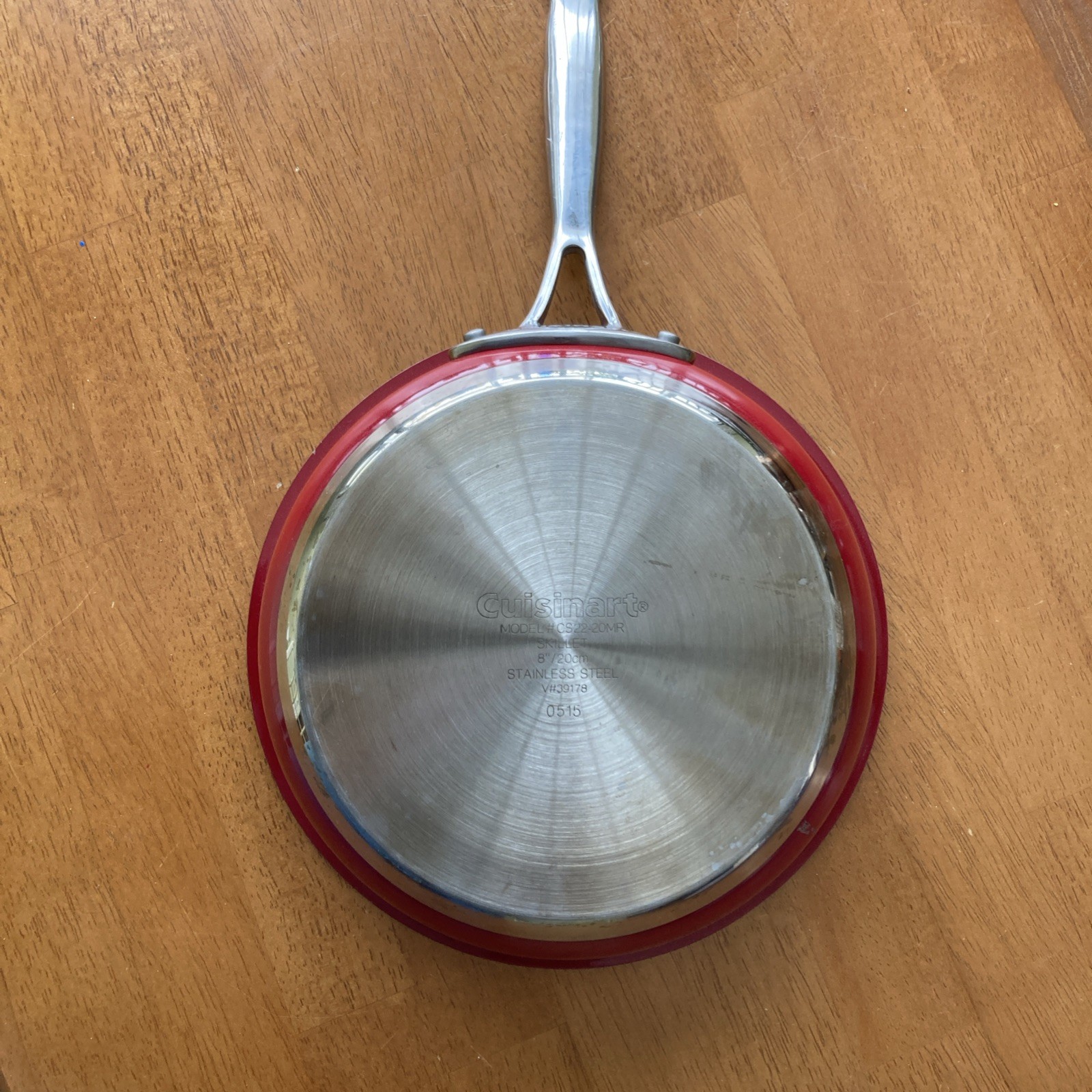 Cuisinart Model #cs22 8in / 20cm Stainless Steel Frying Pan Skillet Red Accent