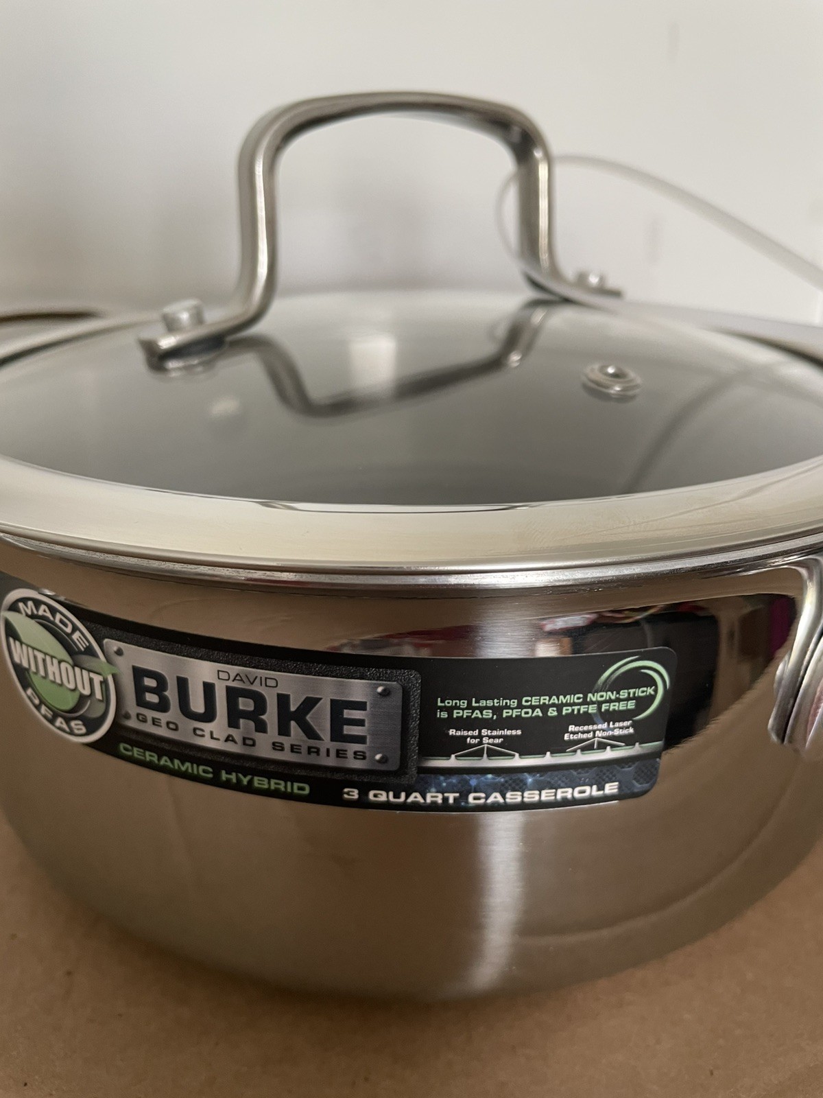 David Burke Geo Clad 3 Qt Casserole Ceramic Hybrid With Lid Safe Up To 500F ,NEW