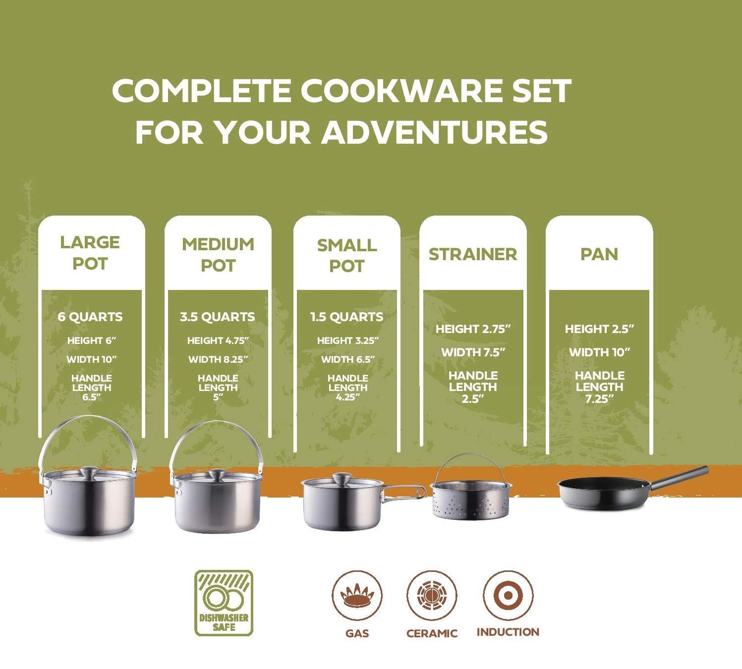 Camping Cookware Set 304 Stainless Steel 8-Piece Pots & Pans Open Fire Cookin…