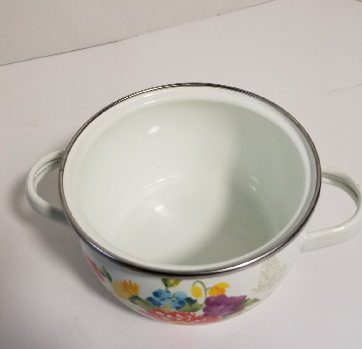 Set Of 2 Pioneer Woman Breezy Blossom Enamel 1 QT Mini Dutch Ovens Aqua & Yellow